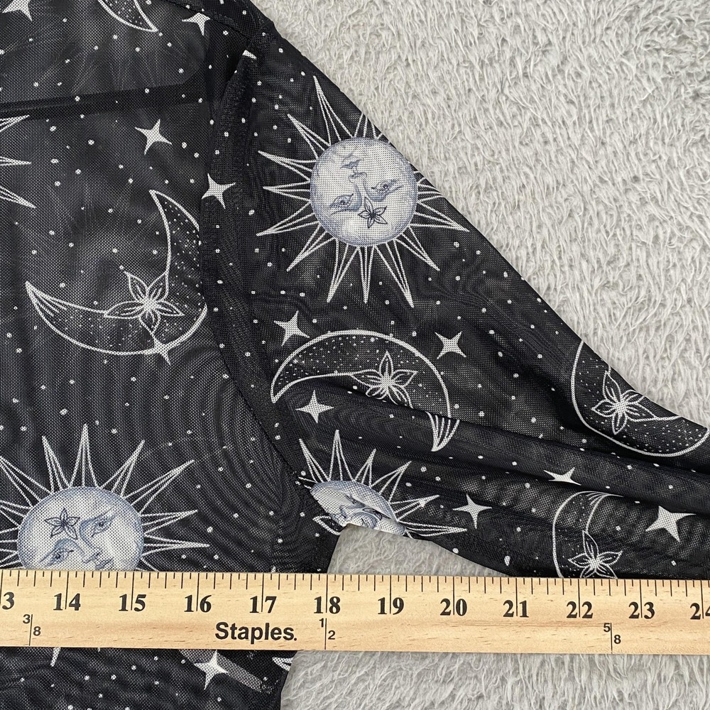 Y2K Mesh Crop T-Shirt Womens XL Black Celestial Moon Sun Sheer Top Whimsical - Picture 6 of 13